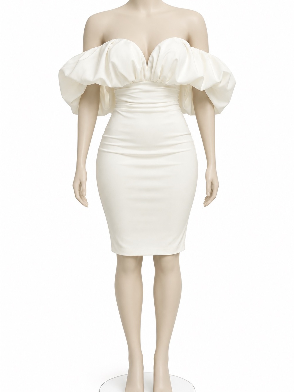 House of CB Off-Shoulder White Puff-Sleeve Bodycon Dress